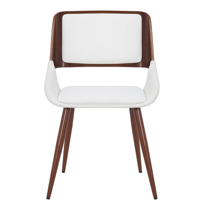 Hudson Side Chair in White Faux Leather and Walnut