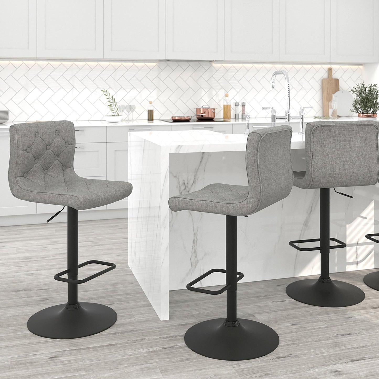 Dex Adjustable Air Lift Stool, Set of 2 in Grey and Black