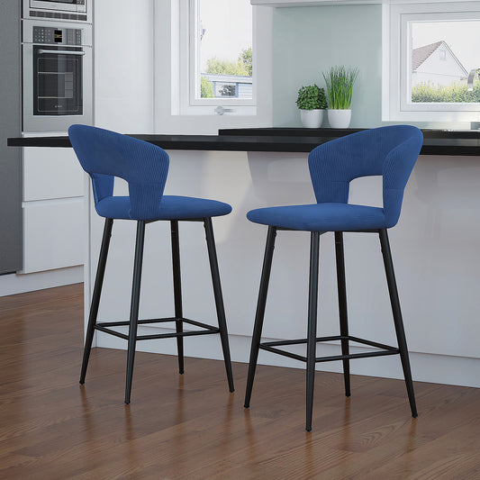 Camille 26" Counter Stool, Set of 2 in Blue and Black colors