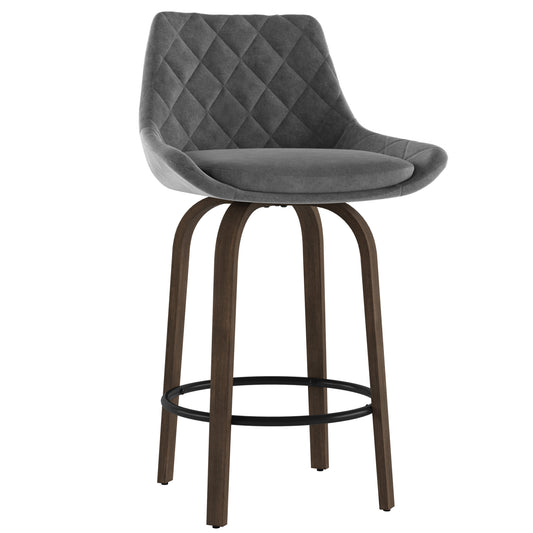 Kenzo 26" Counter Stool, Set of 2 in Grey and Walnut