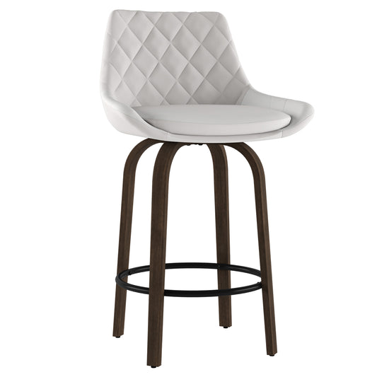 Kenzo 26" Counter Stool, Set of 2 in White and Walnut
