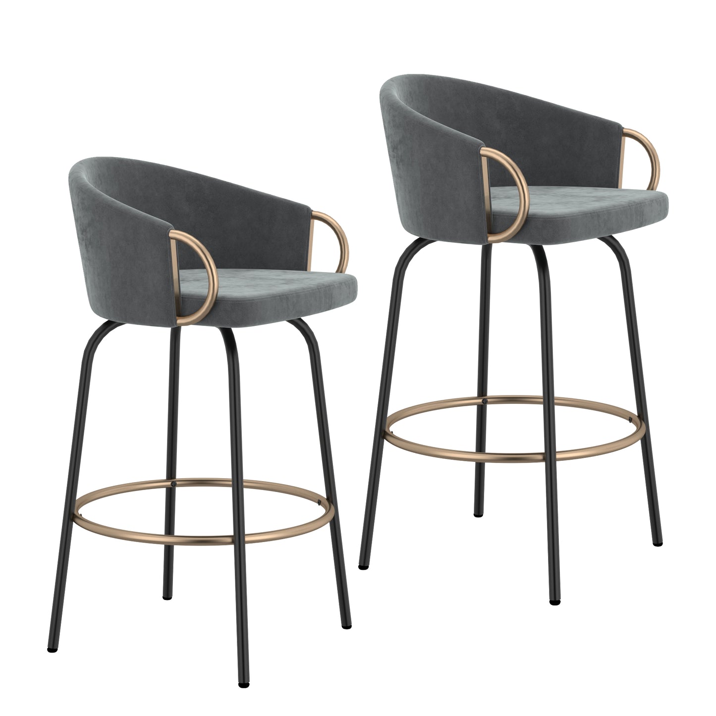 Tabouret de bar Lavo 26 po, lot de 2 en gris, noir et or