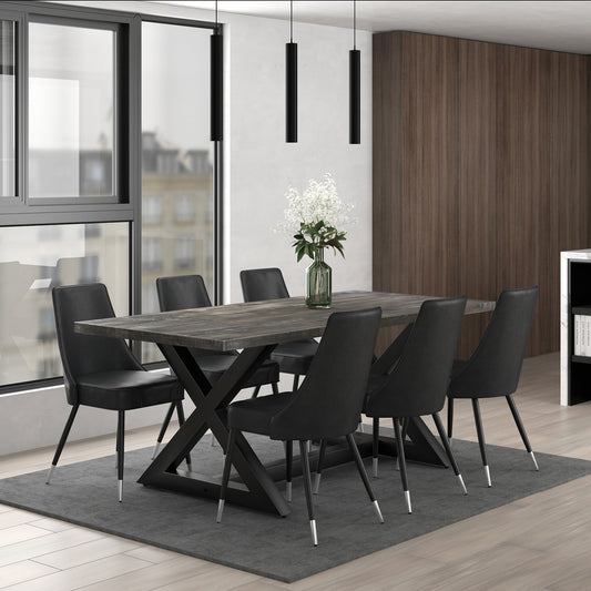 Zax/Silvano Dining Set in Black with Grey Chair (Table + 6 Chairs)