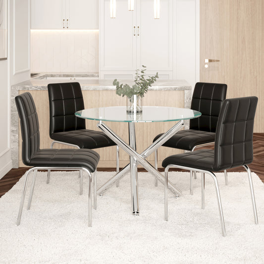 Solara II Dining Set in Chrome with Black Chair (Table + 4 Chairs)