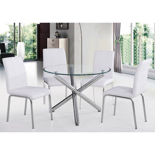 Solara II Dining Set in Chrome with White Chair (Table + 4 Chairs)