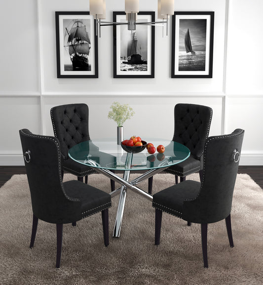 Solara II/Rizzo Dining Set in Chrome with Black Chair (Table + 4 Chairs)