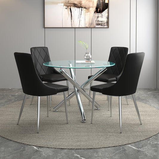 Solara/Devo Dining Set in Chrome with Black Chair (Table + 4 Chairs)