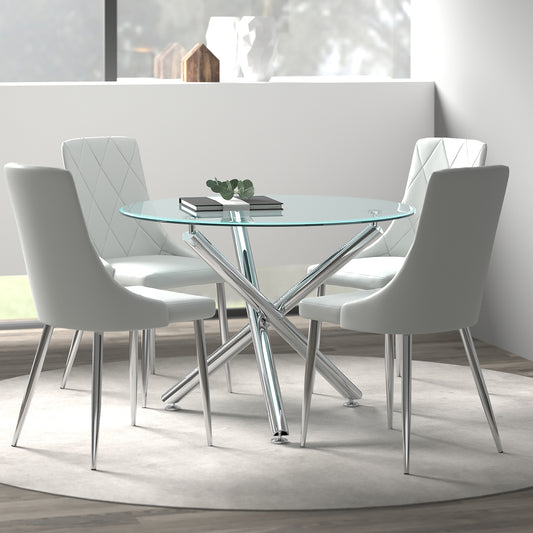 Solara/Devo Dining Set in Chrome with Grey Chair (Table + 4 Chairs)