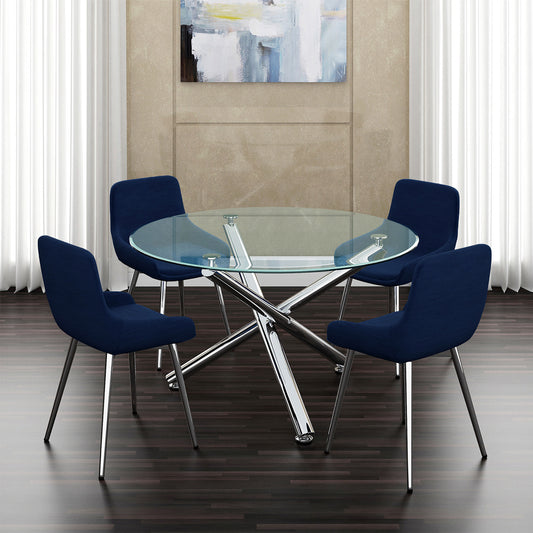 Solara II/Cassidy Dining Set in Chrome with Blue Chair (Table + 4 Chairs)