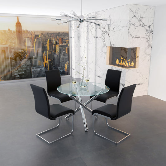 Solara/Maxim Dining Set in Chrome with Black Chair (Table + 4 Chairs)