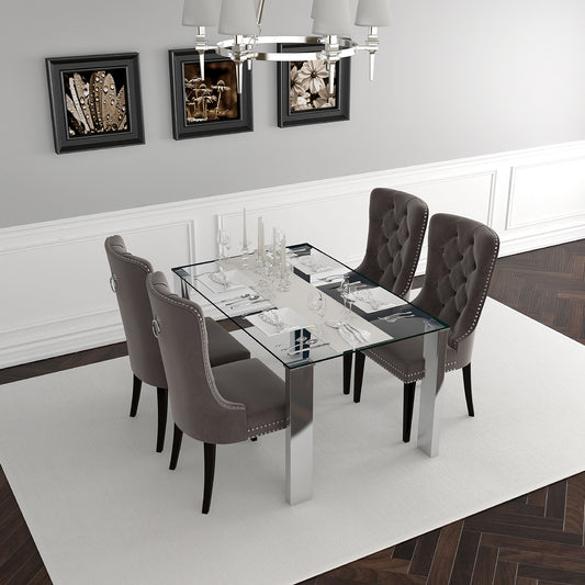 Frankfurt/Rizzo Dining Set in Chrome with Grey Chair (Table + 4 Chairs)