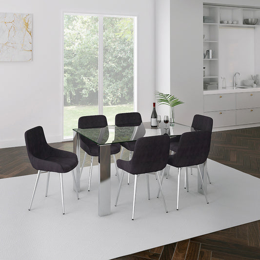 Frankfurt/Cassidy Dining Set in Chrome with Black Chair (Table + 6 Chairs)