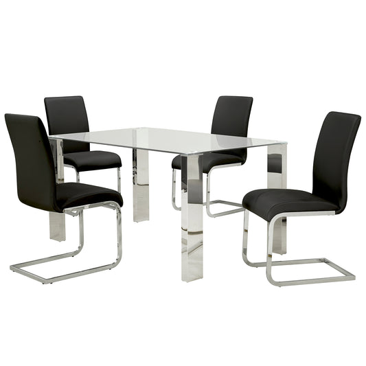 Frankfurt/Maxim Dining Set in Chrome with Black Chair (Table + 4 Chairs)