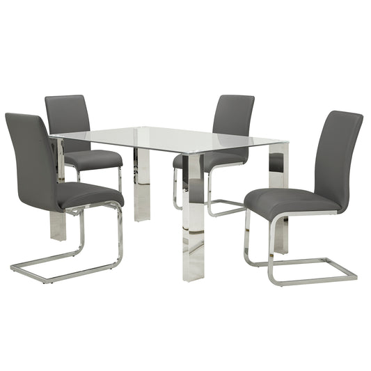 Frankfurt/Maxim Dining Set in Chrome with Grey Chair (Table + 4 Chairs)