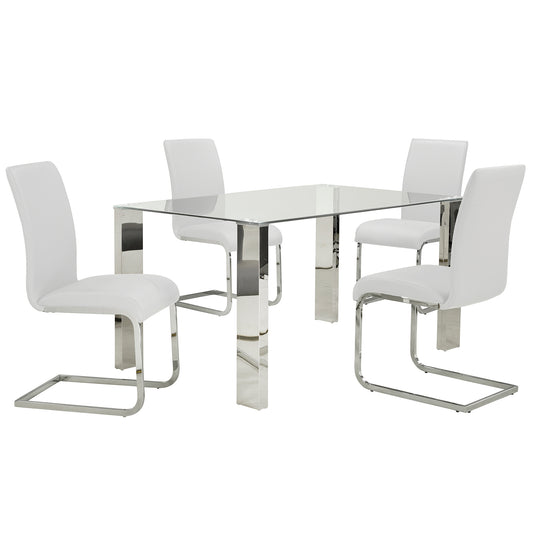 Frankfurt/Maxim Dining Set in Chrome with White Chair (Table + 4 Chairs)