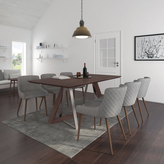 Drake/Bianca Dining Set in Walnut with Walnut & Grey Chair (Table + 6 Chairs)