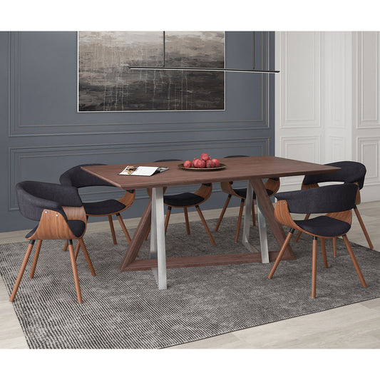 Drake/Holt Dining Set in Walnut with Charcoal Chair (Table + 6 Chairs)
