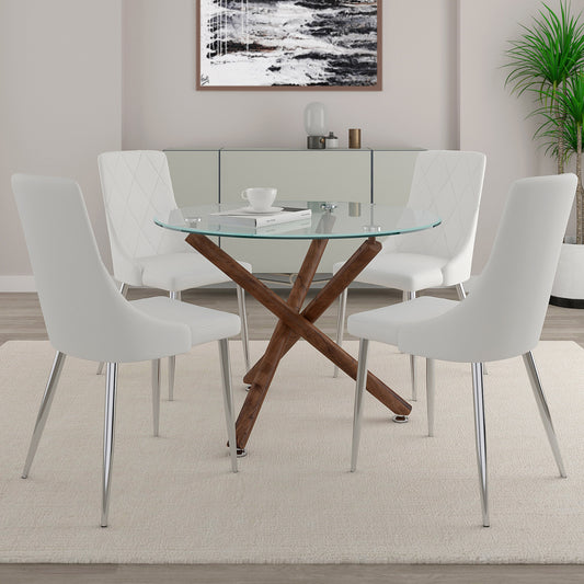 Rocca/Devo Dining Set in Walnut with White Chair (Table + 4 Chairs)