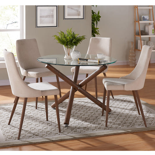 Rocca/Cora Dining Set in Walnut with Beige Chair (Table + 4 Chairs)
