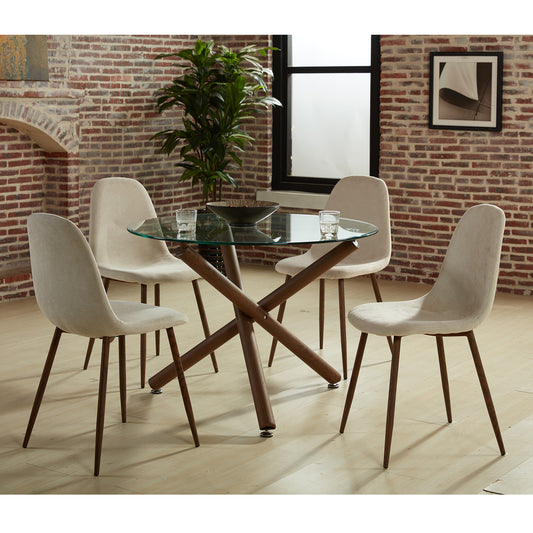 Rocca/Lyna Dining Set in Walnut with Beige Chair (Table + 4 Chairs)