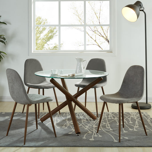 Rocca/Lyna Dining Set in Walnut with Grey Chair (Table + 4 Chairs)