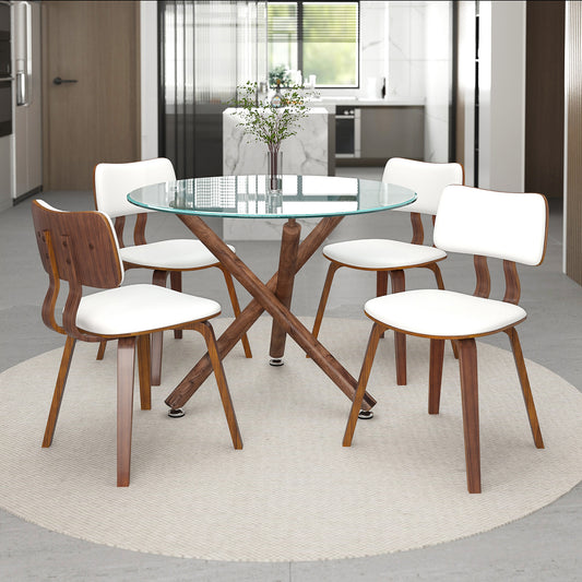 Rocca/Zuni Dining Set in Walnut with White Chair (Table + 4 Chairs)