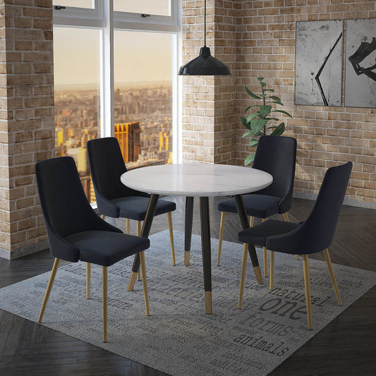 Emery/Carmilla Dining Set in White with Black Chair (Table + 4 Chairs)