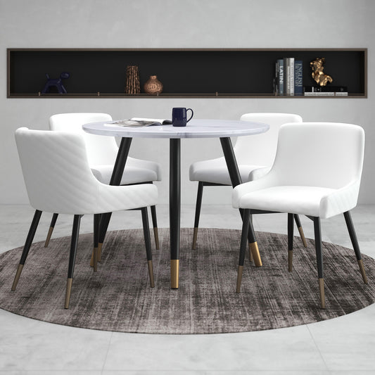 Emery/Xander Dining Set in White with White Chair (Table + 4 Chairs)