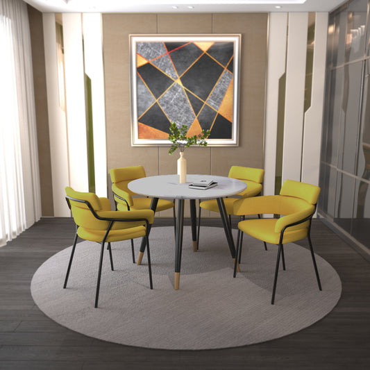 Emery/Axel Dining Set in White with Mustard Chair (Table + 4 Chairs)
