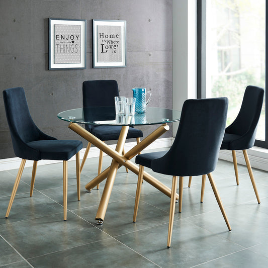 Carmilla Dining Set in Aged Gold with Black Chair (Table + 4 Chairs)