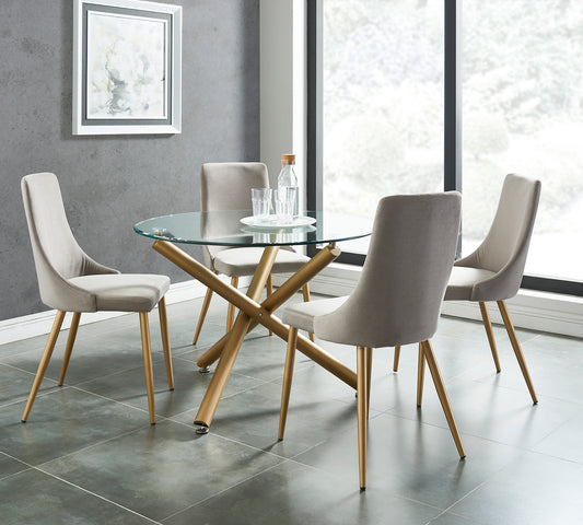 Carmilla Dining Set in Aged Gold with Grey Chair (Table + 4 Chairs)