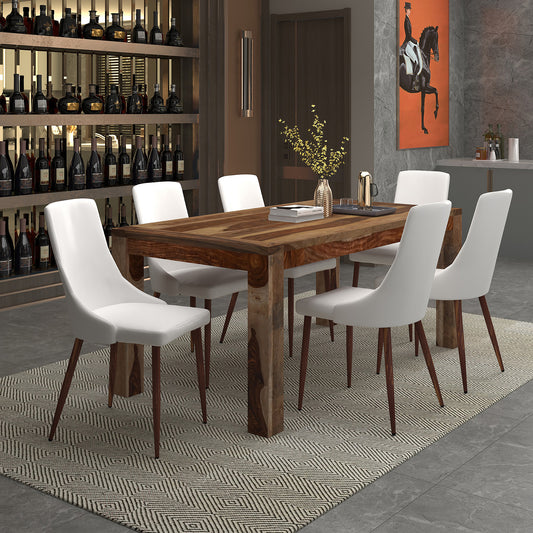 Krish/Cora Dining Set in Sheesham with White Chair (Table + 6 Chairs)