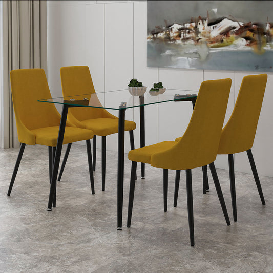 Abbot/Venice Dining Set in Black with Mustard Chair (Table + 4 Chairs)