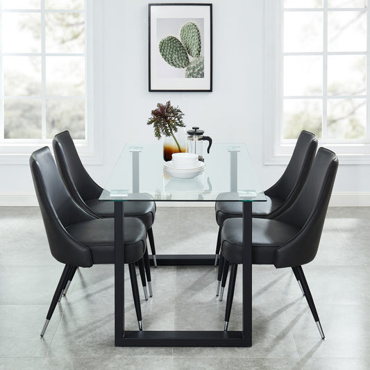 Franco/Silvano Dining Set in Black with Vintage Grey Chair (Table + 4 Chairs)