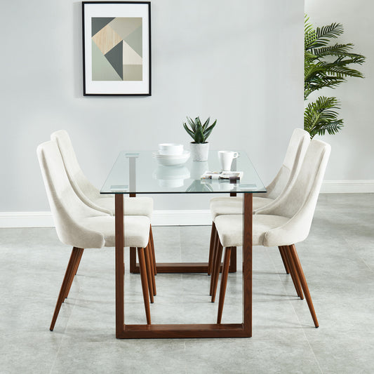 Franco/Cora Dining Set in Walnut with Beige Chair (Table + 4 Chairs)