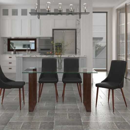 Franco/Cora Dining Set in Walnut with Black Chair (Table + 4 Chairs)