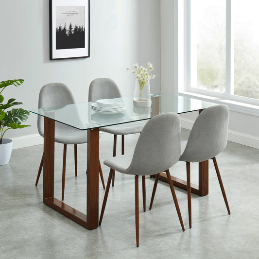 Franco/Lyna Dining Set in Walnut with Grey Chair (Table + 4 Chairs)