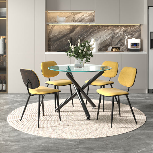 Suzette/Capri Dining Set in Black with Mustard Chair (Table + 4 Chairs)