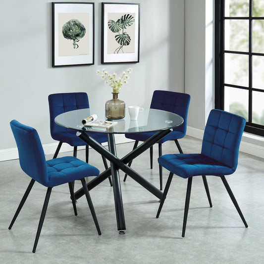 Suzette Dining Set in Black with Blue Chair (Table + 4 Chairs)