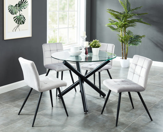 Suzette Dining Set in Black with Grey Chair (Table + 4 Chairs)