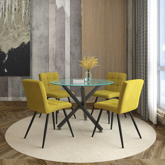 Suzette Dining Set in Black with Mustard Chair (Table + 4 Chairs)