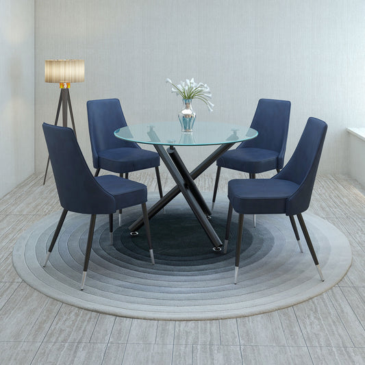 Suzette/Silvano Dining Set in Black with Vintage Blue Chair (Table + 4 Chairs)