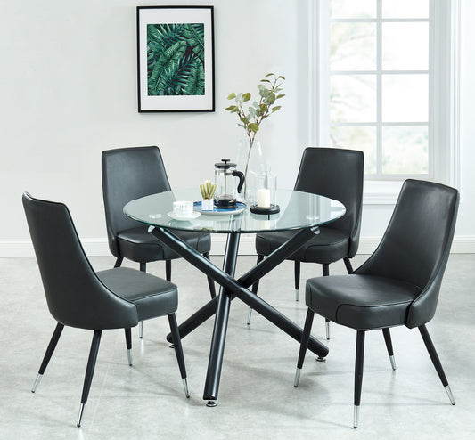 Suzette/Silvano Dining Set in Black with Vintage Grey Chair (Table + 4 Chairs)