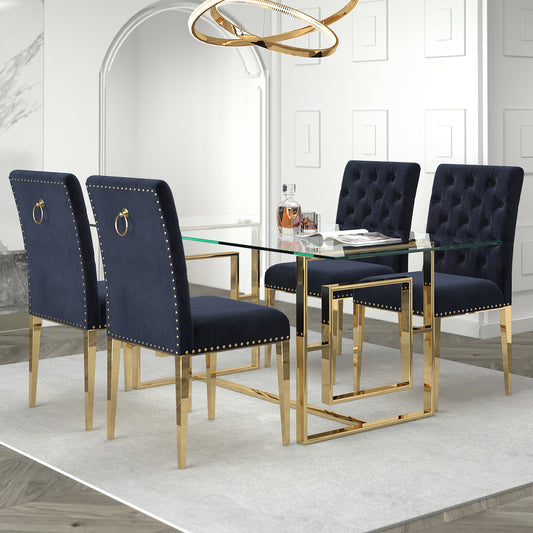 Eros/Azul Dining Set in Gold with Black Chair (Table + 4 Chairs)