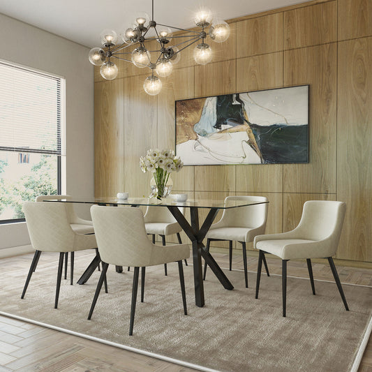 Stark/Bianca Dining Set in Black with Black & Beige Chair (Table + 6 Chairs)