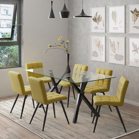 Stark/Suzette Dining Set in Black with Mustard Chair (Table + 6 Chairs)