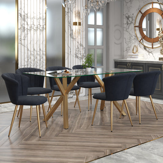 Stark/Orchid Dining Set in Aged Gold with Black Chair (Table + 6 Chairs)