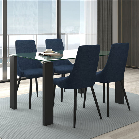 Vespa/Venice Dining Set in Black with Blue Chair (Table + 4 Chairs)