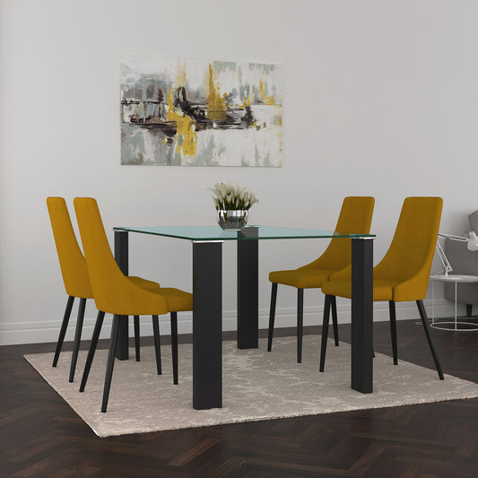 Vespa/Venice Dining Set in Black with Mustard Chair (Table + 4 Chairs)
