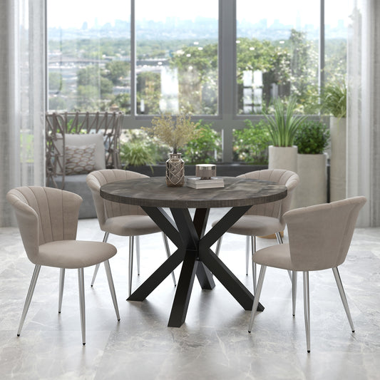 Arhan/Orchid Dining Set in Dark Grey with Grey Chair (Table + 4 Chairs)